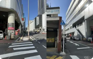 Ａ３出口とガソリンスタンドの間の道に入る